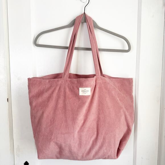 Sezane Tote Bag Pink La Maille Ribbed Corduroy Double Handle Lined Rectangular - Picture 1 of 12